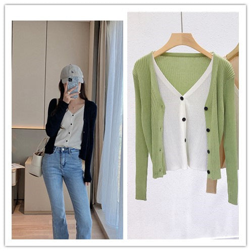 Fake Two-piece Knitted Cardigan Women's - WOMONA.COM