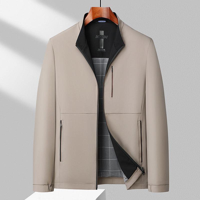 Men's hooded jacket in light khaki with zip front and side zipper pockets