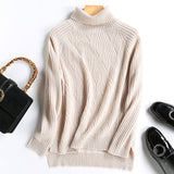 Loose Solid Color Split Pullover Wool Sweater - WOMONA.COM