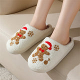 Pantuflas de jengibre con copos de nieve navideños para mujer, pantuflas de invierno antideslizantes para interiores, para dormitorio, pantuflas de casa peludas