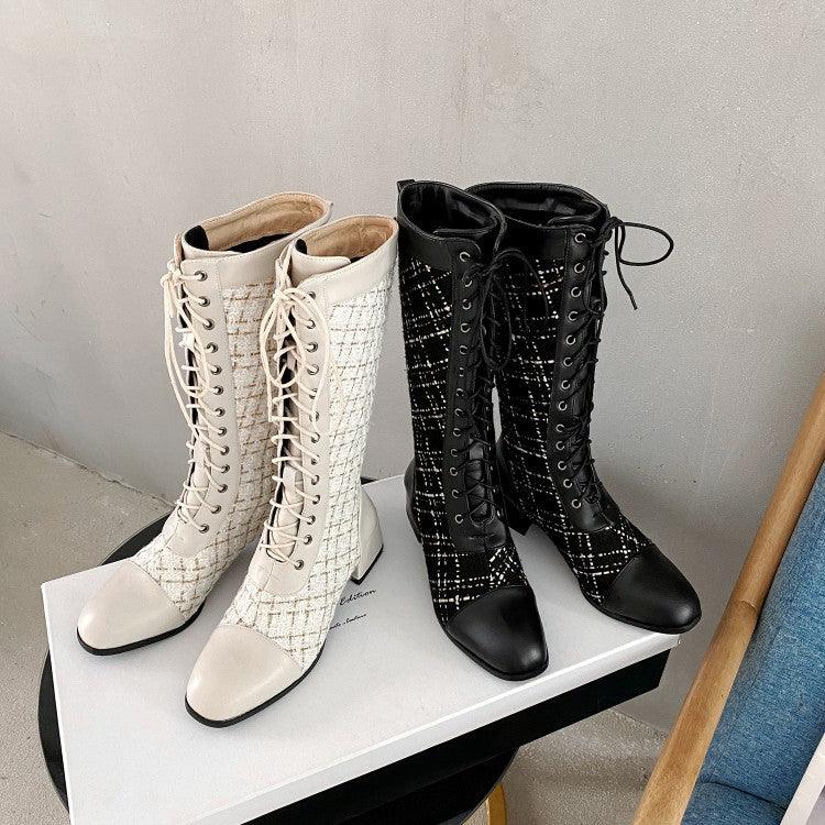 Spliced Lace-up High Boots For Women - WOMONA.COM