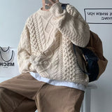 Japanese Stitching Contrast Color Cable-knit Sweater Men - WOMONA.COM