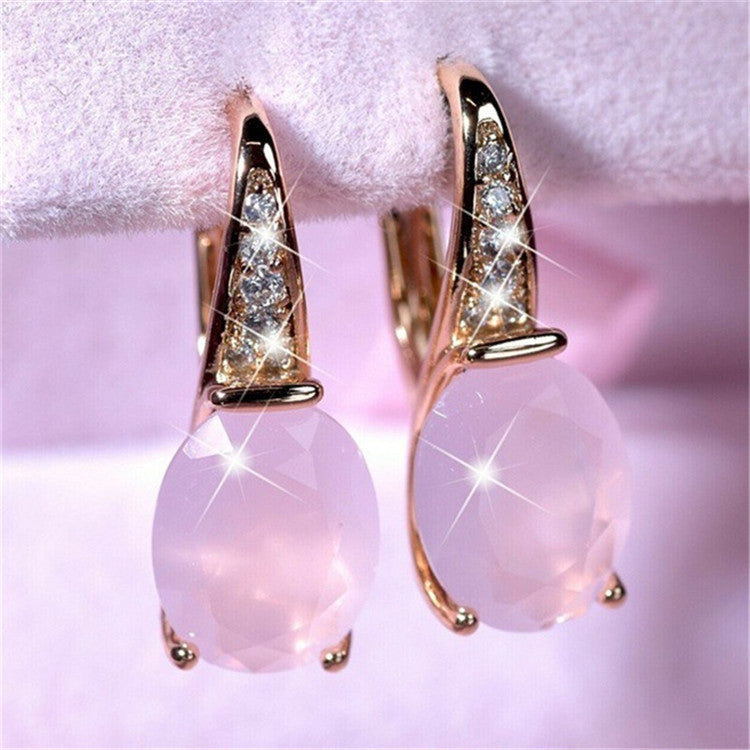 Oval Moonstone Crystal Earrings Earrings - WOMONA.COM