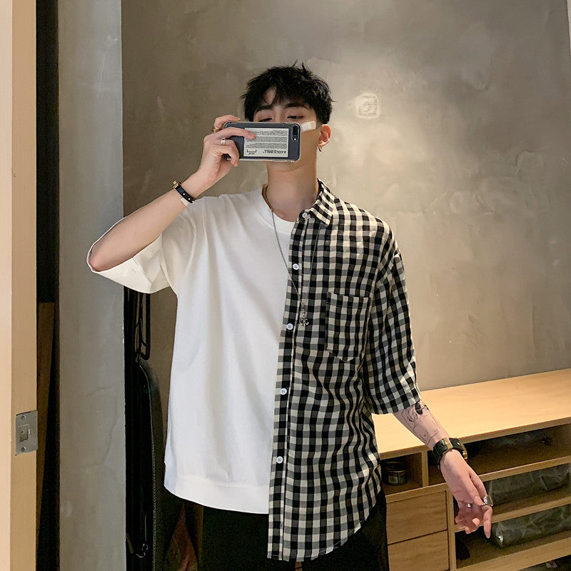 Men's cotton-blend plaid half-sleeve shirt
