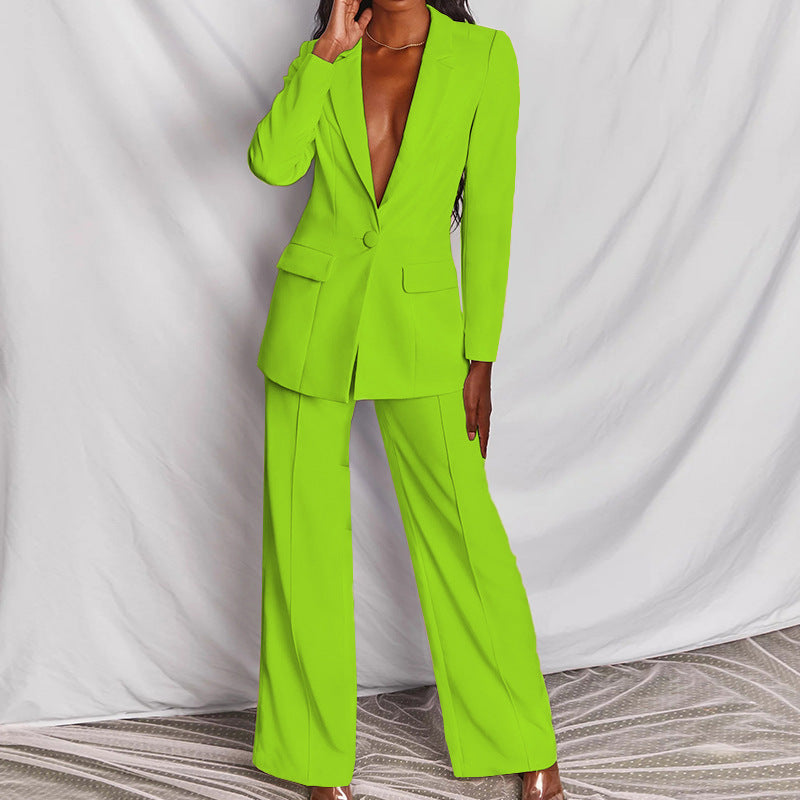 Women's lapel blazer and straight-leg pants set