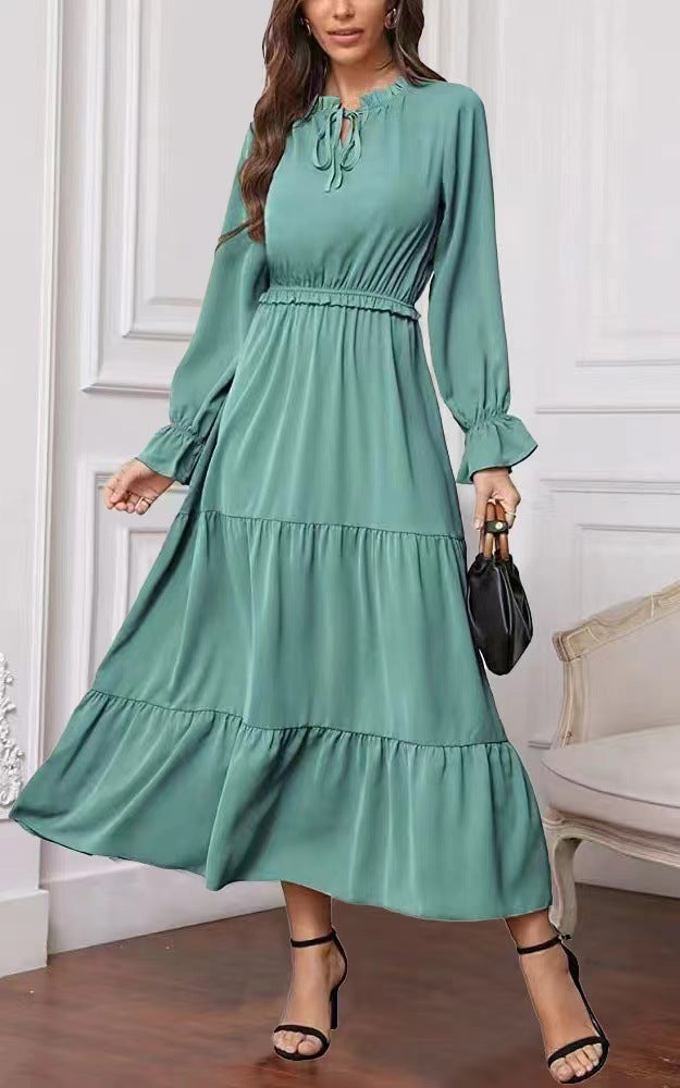 Summer Solid Color Long Sleeve Women Dress Ladies - WOMONA.COM