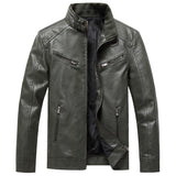 Casual Korean-style Stand Collar PU Leather Jacket