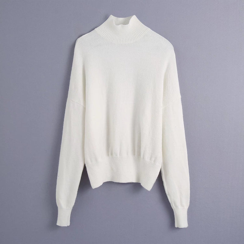 Solid Color Loose Pullover Sweater - WOMONA.COM