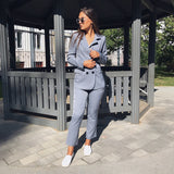 Work Pants Suit OL Piece Set Double-breasted Stripes - WOMONA.COM