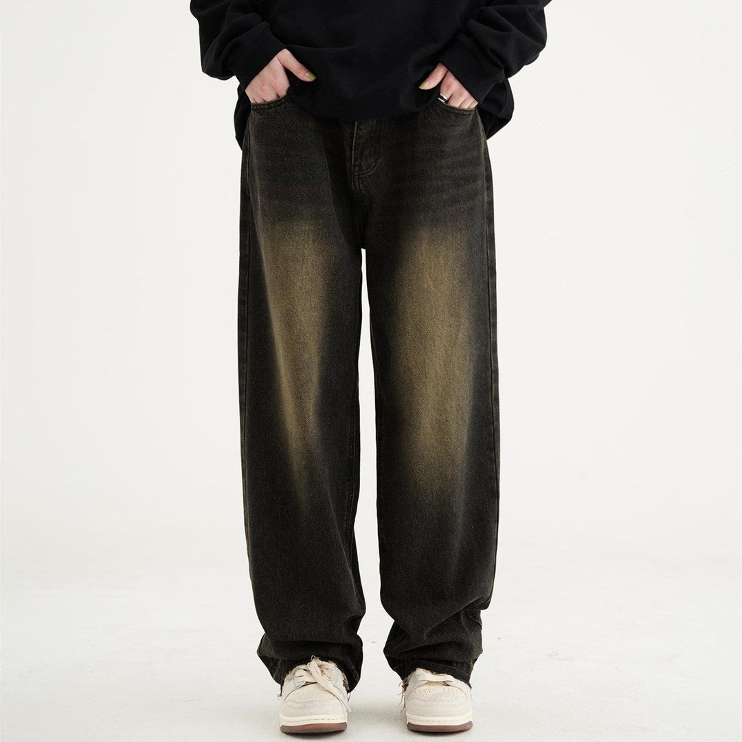 Men's American-style Retro Black Washed Jeans - WOMONA.COM