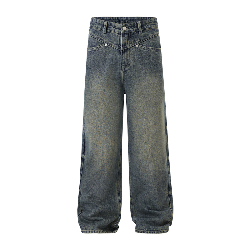 Retro Washed Decorative Flower Jeans For Men - WOMONA.COM