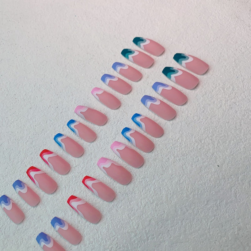 Multicolored Wave Pattern Extra Long Ballerina Frosted Nail Art - WOMONA.COM