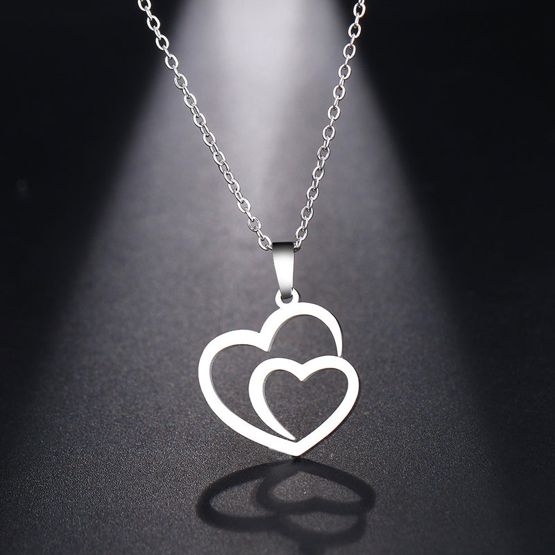 Double peach heart couple necklace - WOMONA.COM