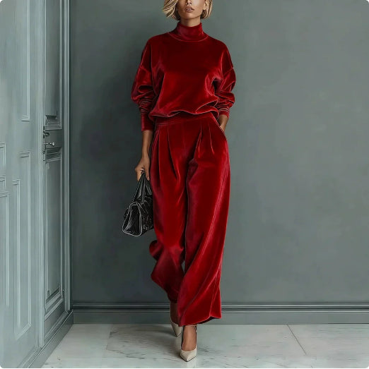 Women's zip-neck top and wide-leg pants set