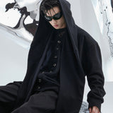 Double-layer Hooded Padded Shoulder Sweater Fake Two-piece Design Sense Heavy Loose Cardigan Coat