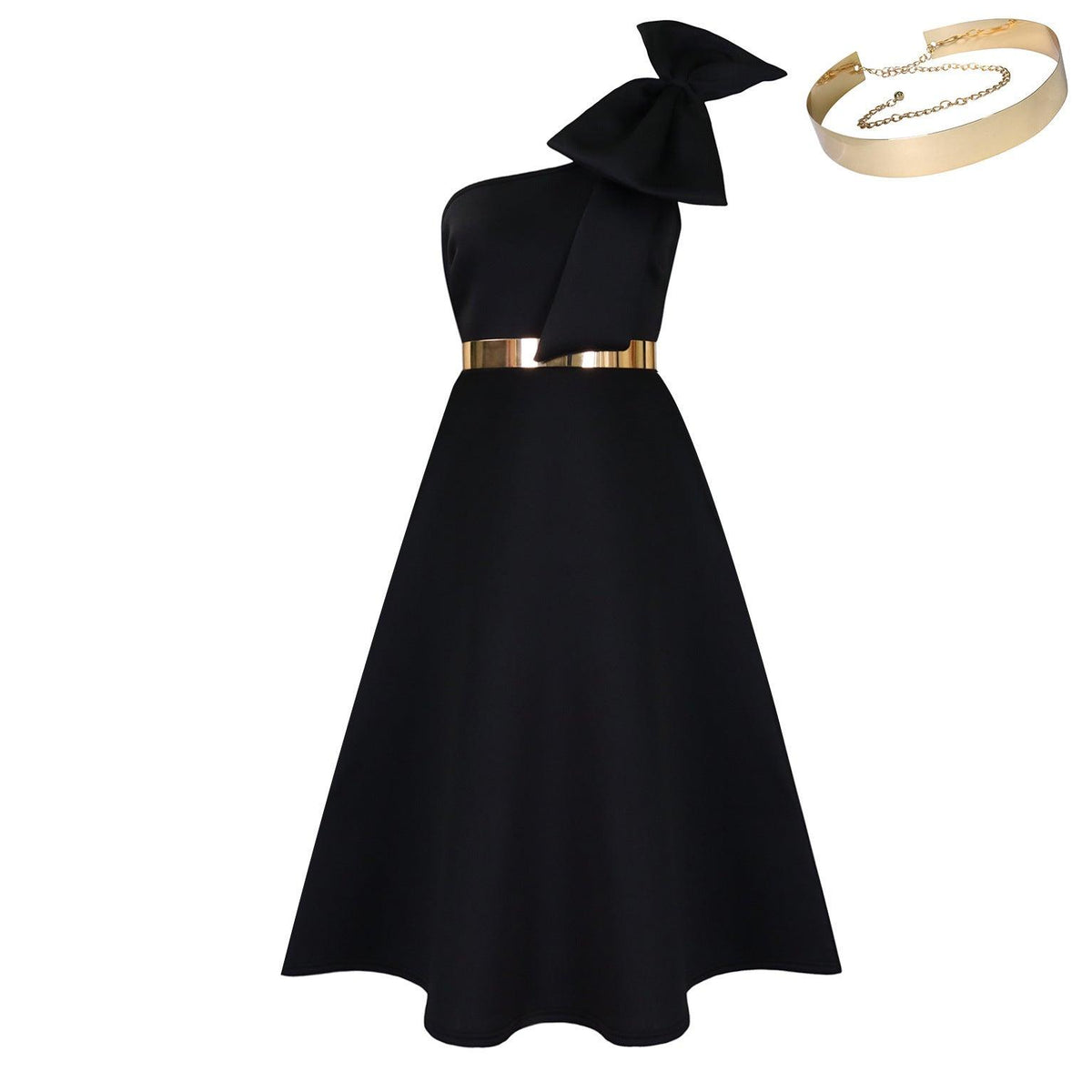 New Fashion Oblique Shoulder Bow Party Dress - WOMONA.COM