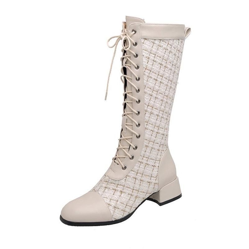 Euro-american Style Large Size Splicing Lace-up High Boots For Women - WOMONA.COM