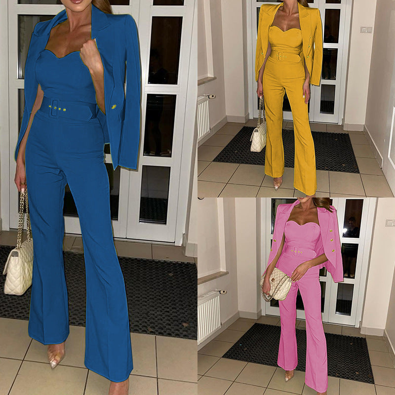 Women's Fashion Long Sleeve Small Suit Jumpsuit Two-piece Suit - WOMONA.COM