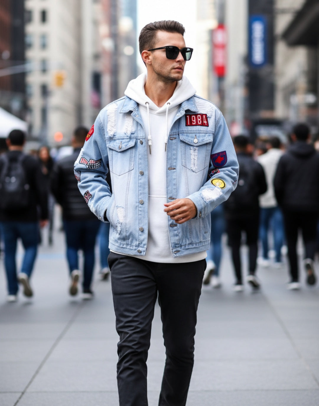 Men's Light-Wash Patch-Detail Denim Jacket - product view 1