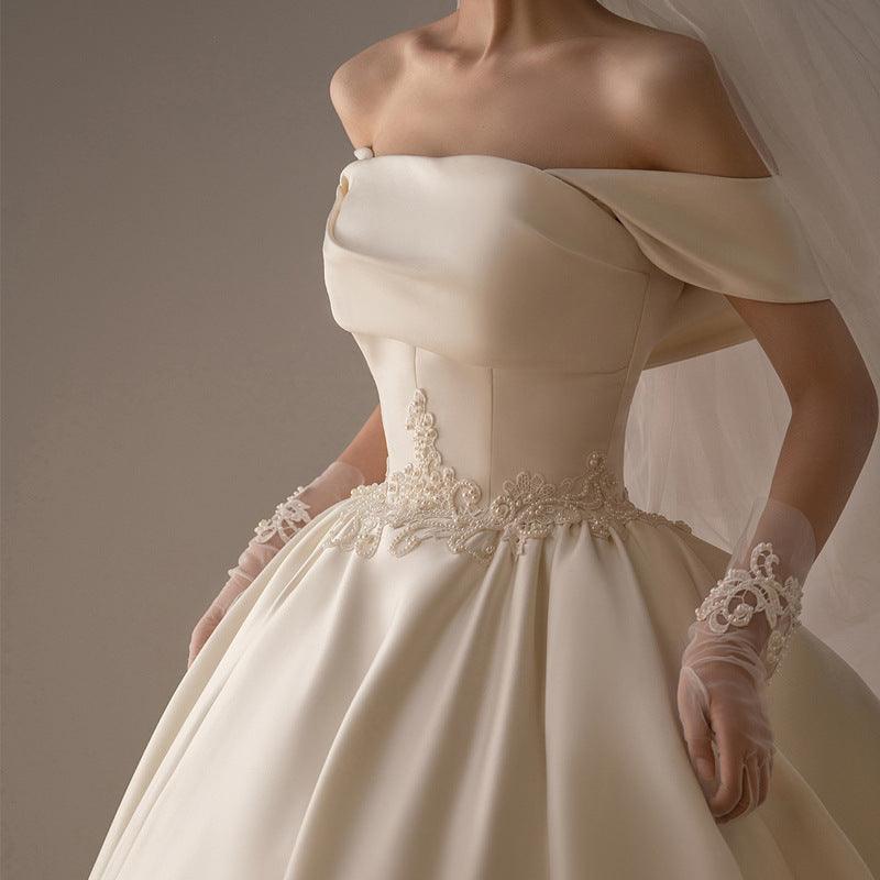 Women's Satin Off-shoulder Retro Fashion Trailing Wedding Dress - WOMONA.COM
