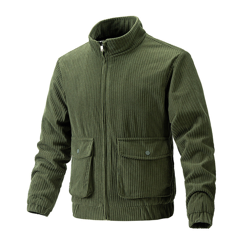 Men's Stand-Collar Corduroy Work Jacket, Army Green - product view 4