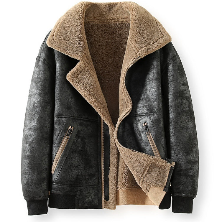 Men's fleece-lined winter jacket with patch pockets in gray and khaki – photo 1 of 7
