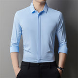 Men's Light Luxury High-end Hidden Hook Long-sleeved Shirt - WOMONA.COM