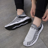 Sock Mesh Shoes Men Stripe Sneakers Lightweight Breathable Flat Shoes - WOMONA.COM