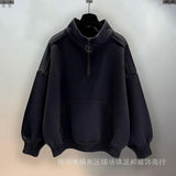 Half Zipper Black Hoodie Men's Stand Collar Hooded