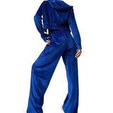 Fashion Sports Style Hooded Sweatshirt Wide Leg Pants - WOMONA.COM