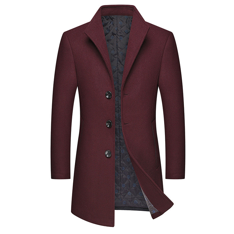 Men's Single-Breasted Woolen Trench Coat - WOMONA.COM