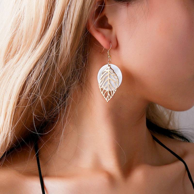 Natural Shell Leaf Combination Earrings - WOMONA.COM