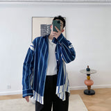 Fashion Irregular Color Contrast Stripe Coat - WOMONA.COM