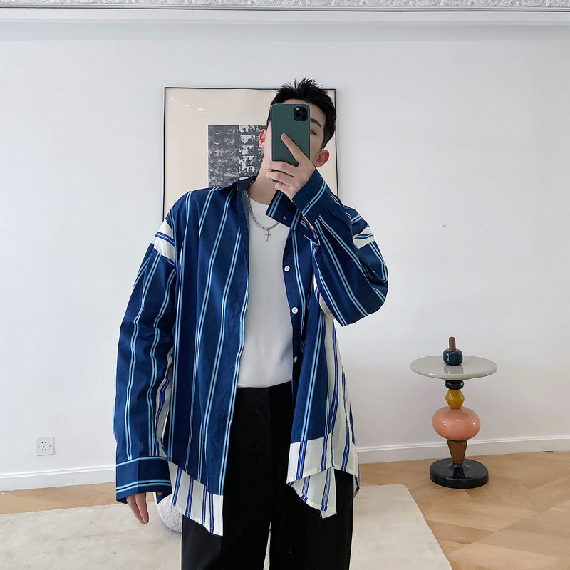 Fashion Irregular Color Contrast Stripe Coat - WOMONA.COM