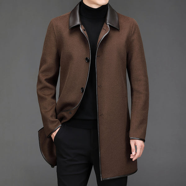 Men's Mid Length Lapel Woolen Cashmere Coat - WOMONA.COM