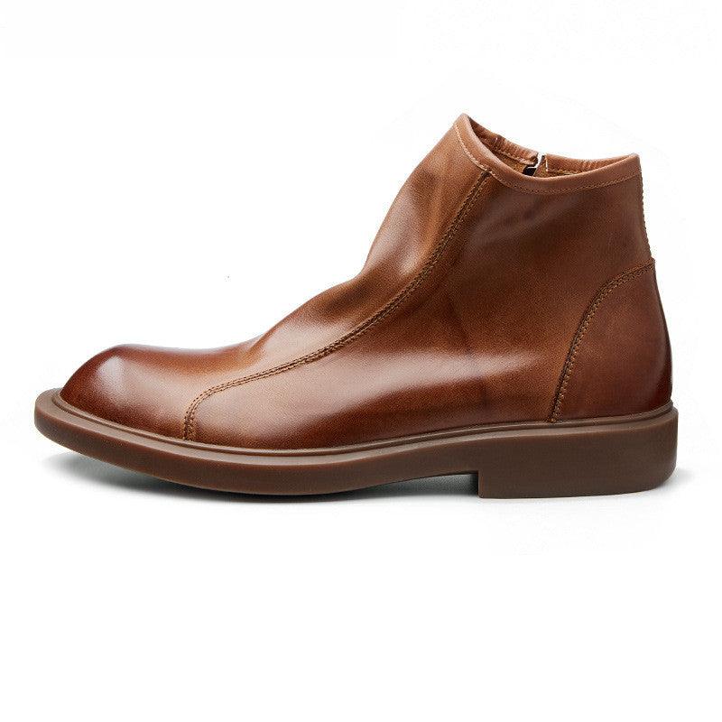 Men Round Head Martin Short Leather Boots - WOMONA.COM