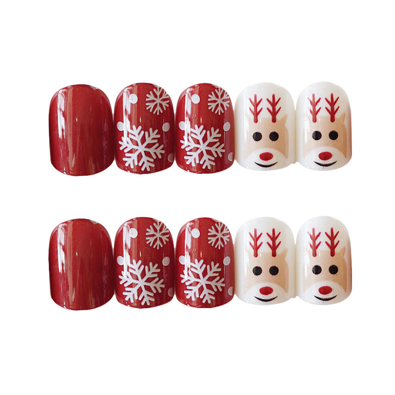 Artificial Christmas Snowflake Elk Cartoon Design Fake Nails Manicure - WOMONA.COM