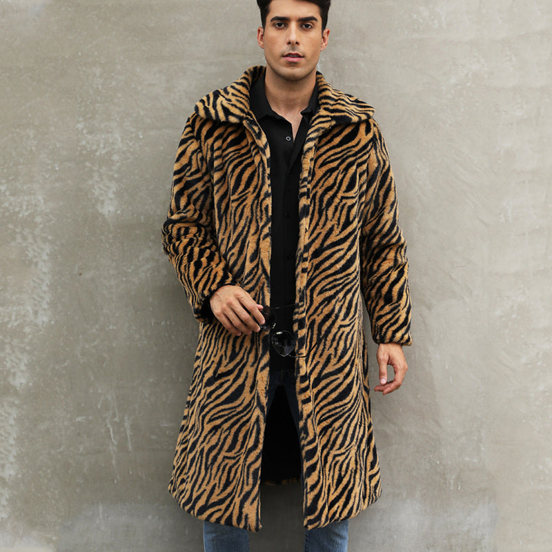 Men's Square Collar Imitation Fur Long Coat Overcoat - WOMONA.COM