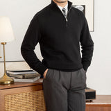 Commuter Slim-fit Stand-up Collar Zipper Wool Sweater - WOMONA.COM