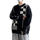 Black And White Color-contrast Check Sweater For Men - WOMONA.COM