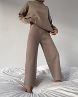 Knitted Solid Color Loose Casual Set - WOMONA.COM