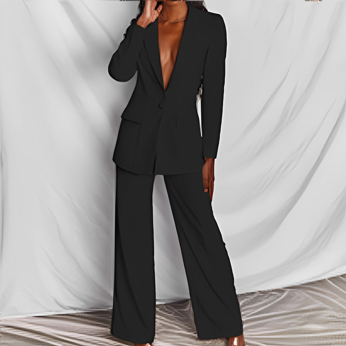 Women's lapel blazer and straight-leg pants set