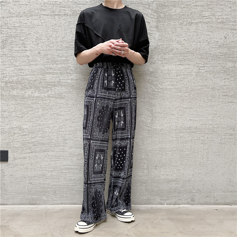 Floral Pressed Pleated Casual Pants Men - WOMONA.COM