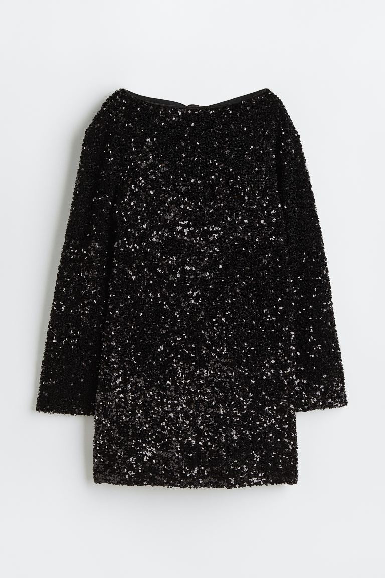 Long Sleeve Loose Sequins Short Spandex Dress - WOMONA.COM