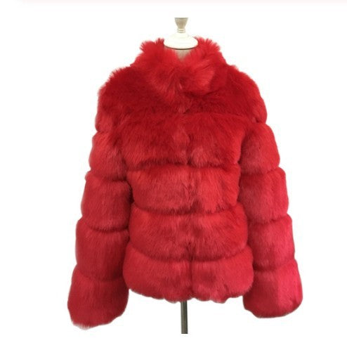 Fox Fur Slimming Stand Collar Splicing Coat - WOMONA.COM