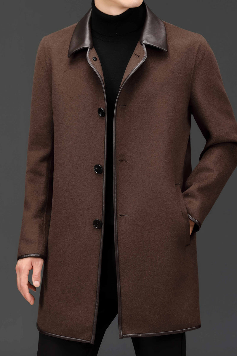 Men's Mid Length Lapel Woolen Cashmere Coat - WOMONA.COM