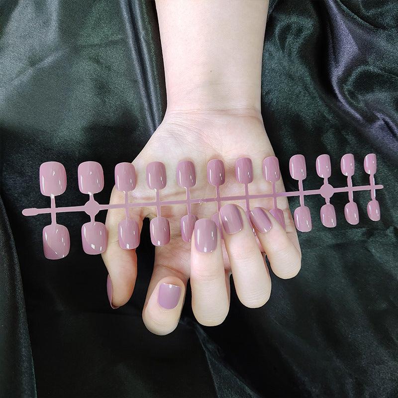 Short Square And Round Solid Color Sequins Wear Fake Nails - WOMONA.COM