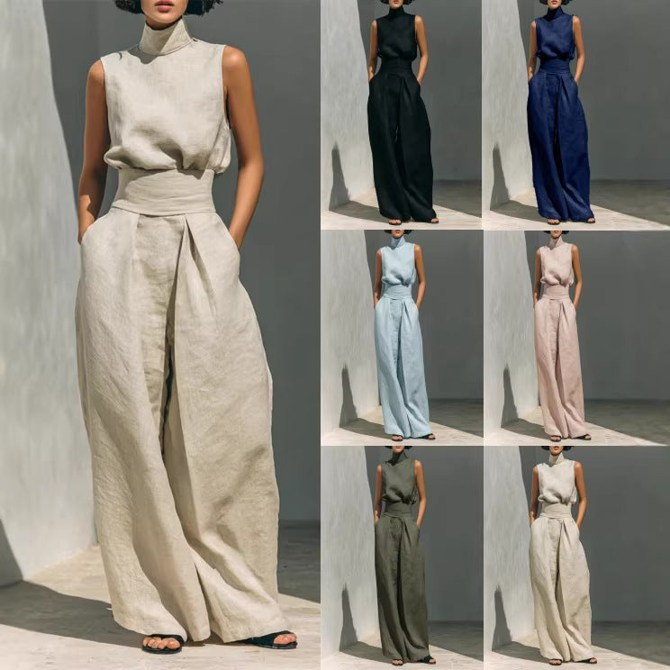 Women's stand-collar top and straight-leg pants set – product image 1