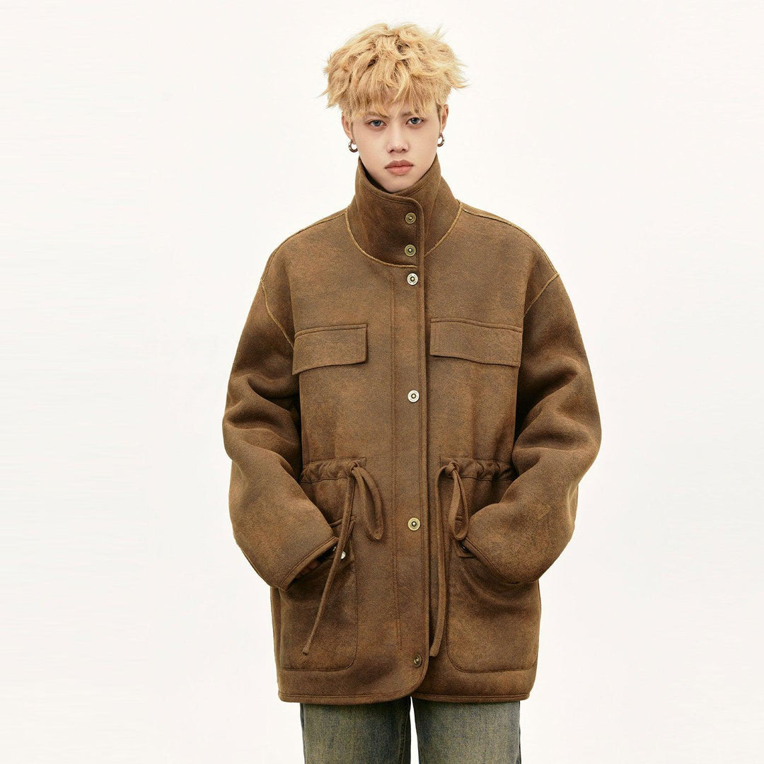 Lamb Wool Lapel Motorcycle Padded Coat Men - WOMONA.COM