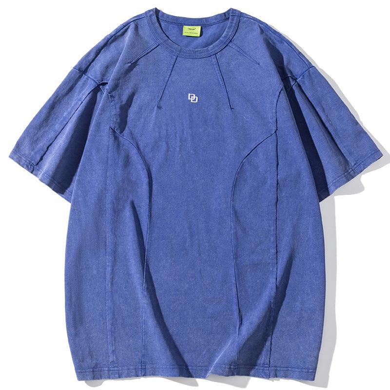 American Washed Patchwork Short-sleeved T-shirt Men - WOMONA.COM